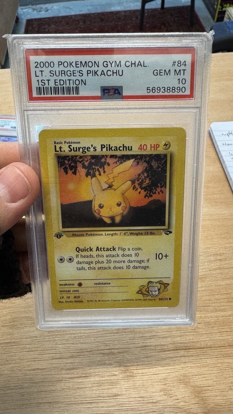 2000 POKEMON GYM CHALLENGE 1ST EDITION #84 LT. SURGE'S PIKACHU PSA 10