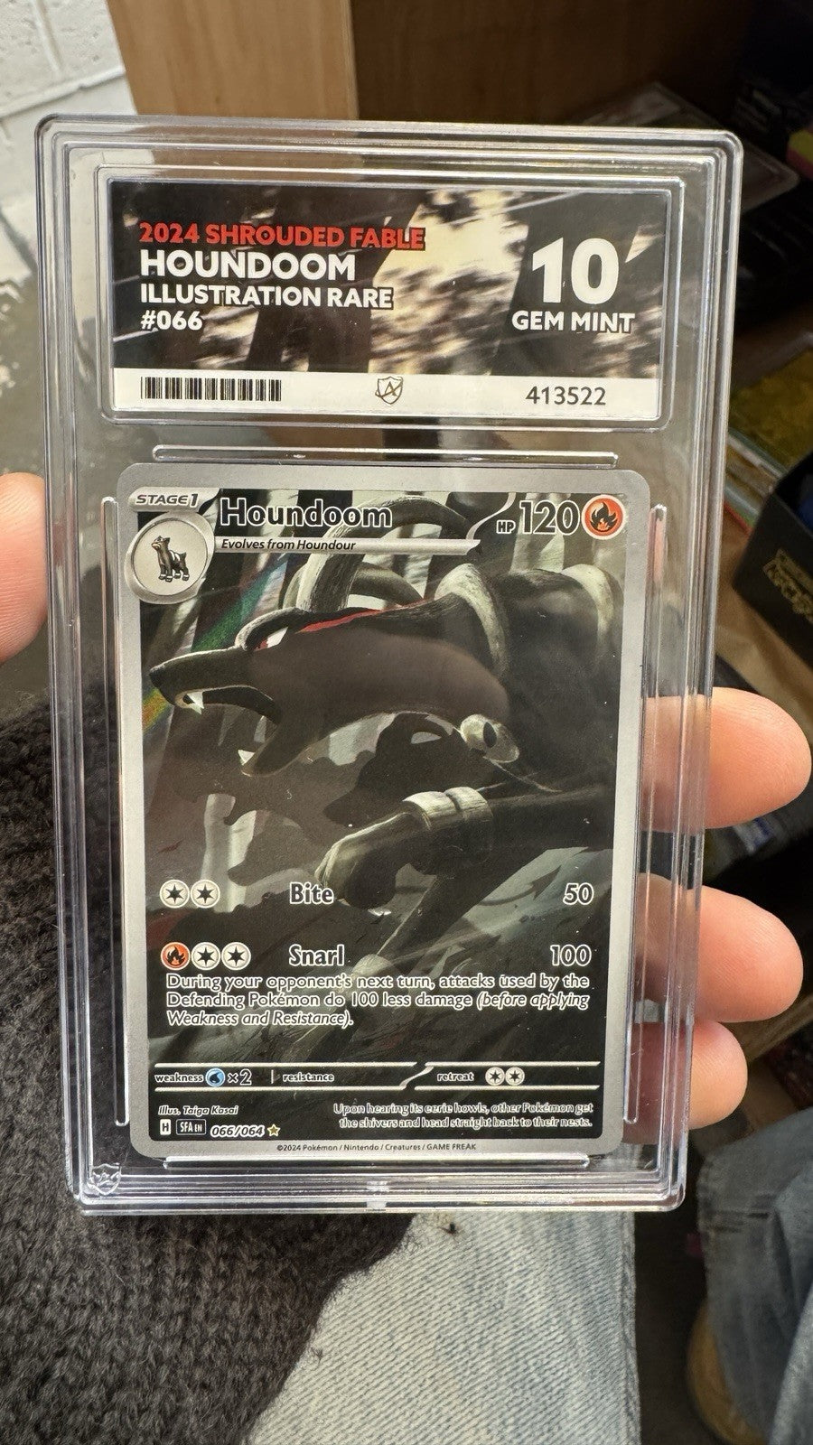 ACE 10 Houndoom 066/064 Shrouded Fable IR Holo Pokemon Card - Gem Mint