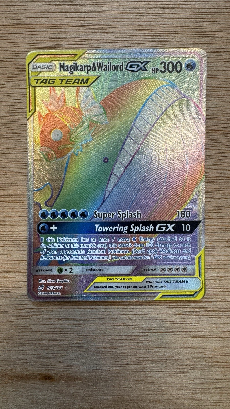 Magikarp and Wailord GX 183/181 Tag Team Rainbow Rare Pokémon card MP-LP