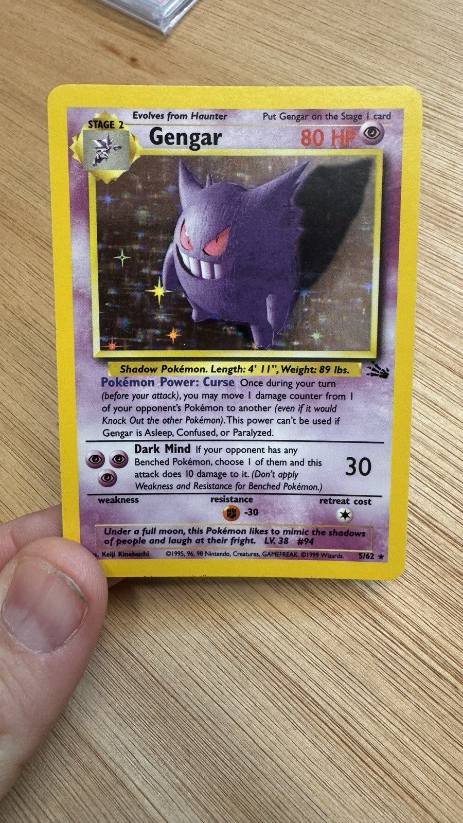 Pokémon TCG Gengar Fossil Holo Rare Card 5/62 NM Condition