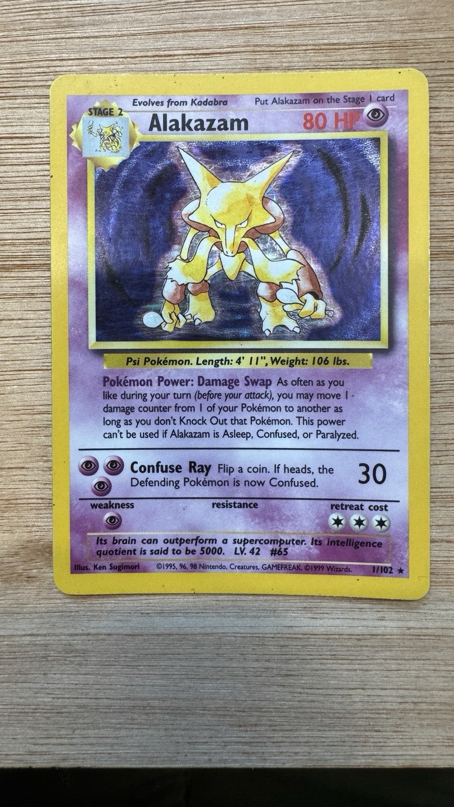 Pokémon TCG Alakazam Base Set 1/102 Holo Unlimited Holo Rare 1999